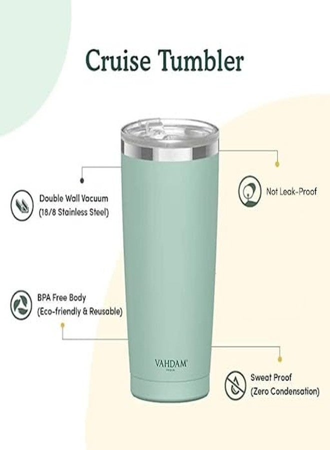 فادام فاهدام، كوب من الفولاذ المقاوم للصدأ (500 مل) أخضر نعناعي | معزول بتفريغ الهواء، بجدار مزدوج، مقاوم للتعرق، مزود بغطاء للمشروبات الساخنة والباردة | كوب قهوة - Image 2